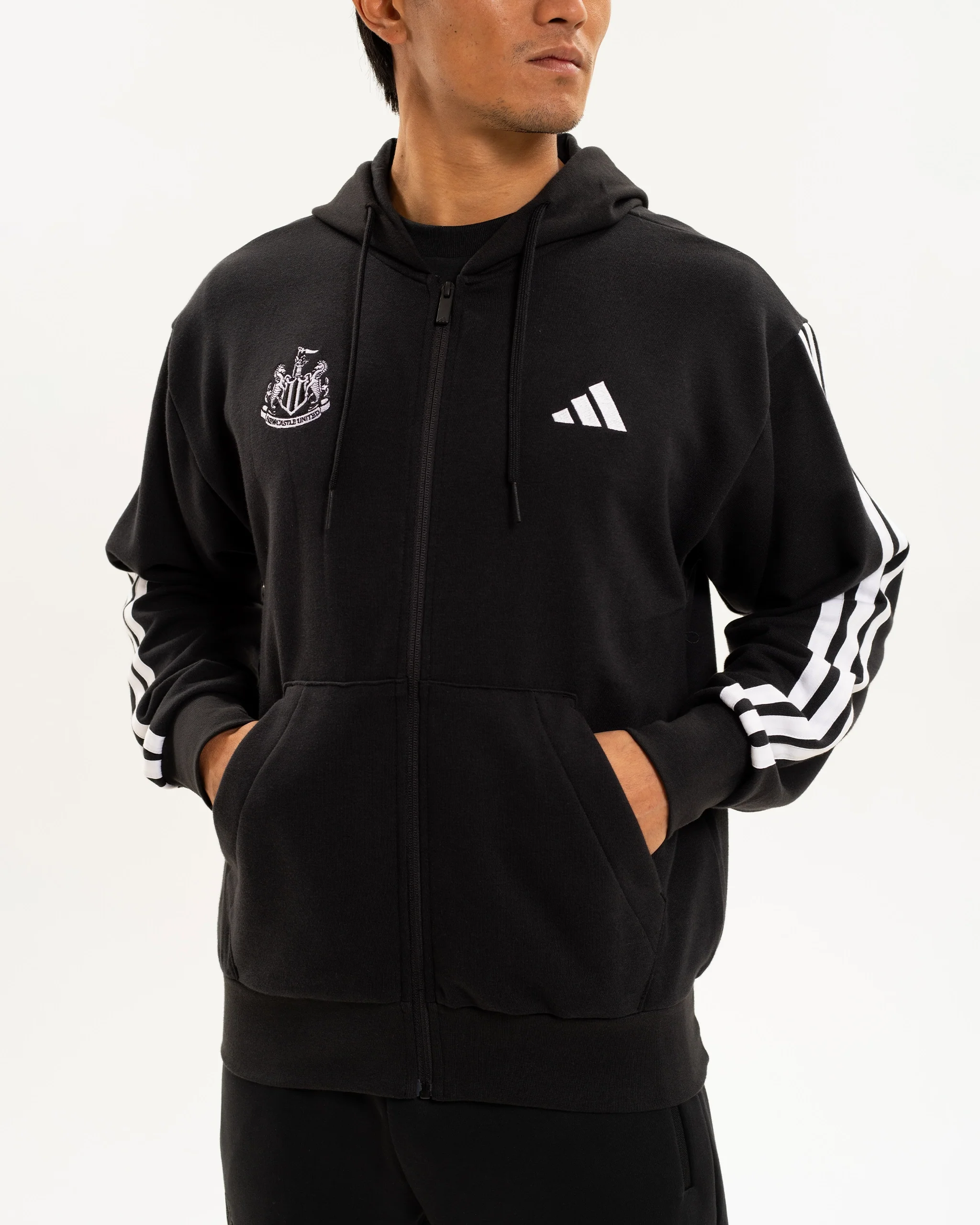 Newcastle United adidas Men's 3-Stripe Black Full Zip Hoodie - Image 3
