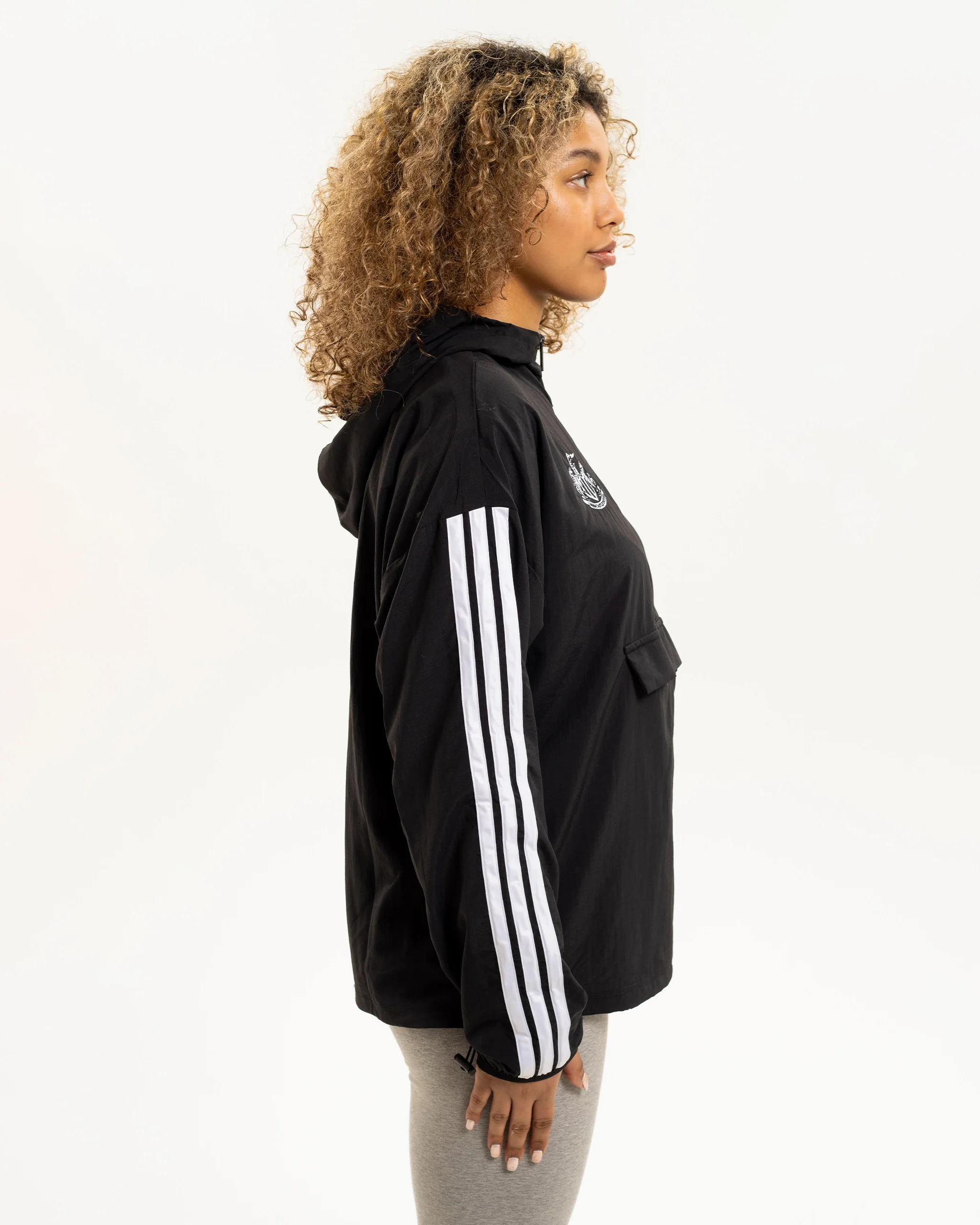 Newcastle United adidas Women's 3-Stripe Overhead 1/2 Zip Windbreaker Jacket - Image 4
