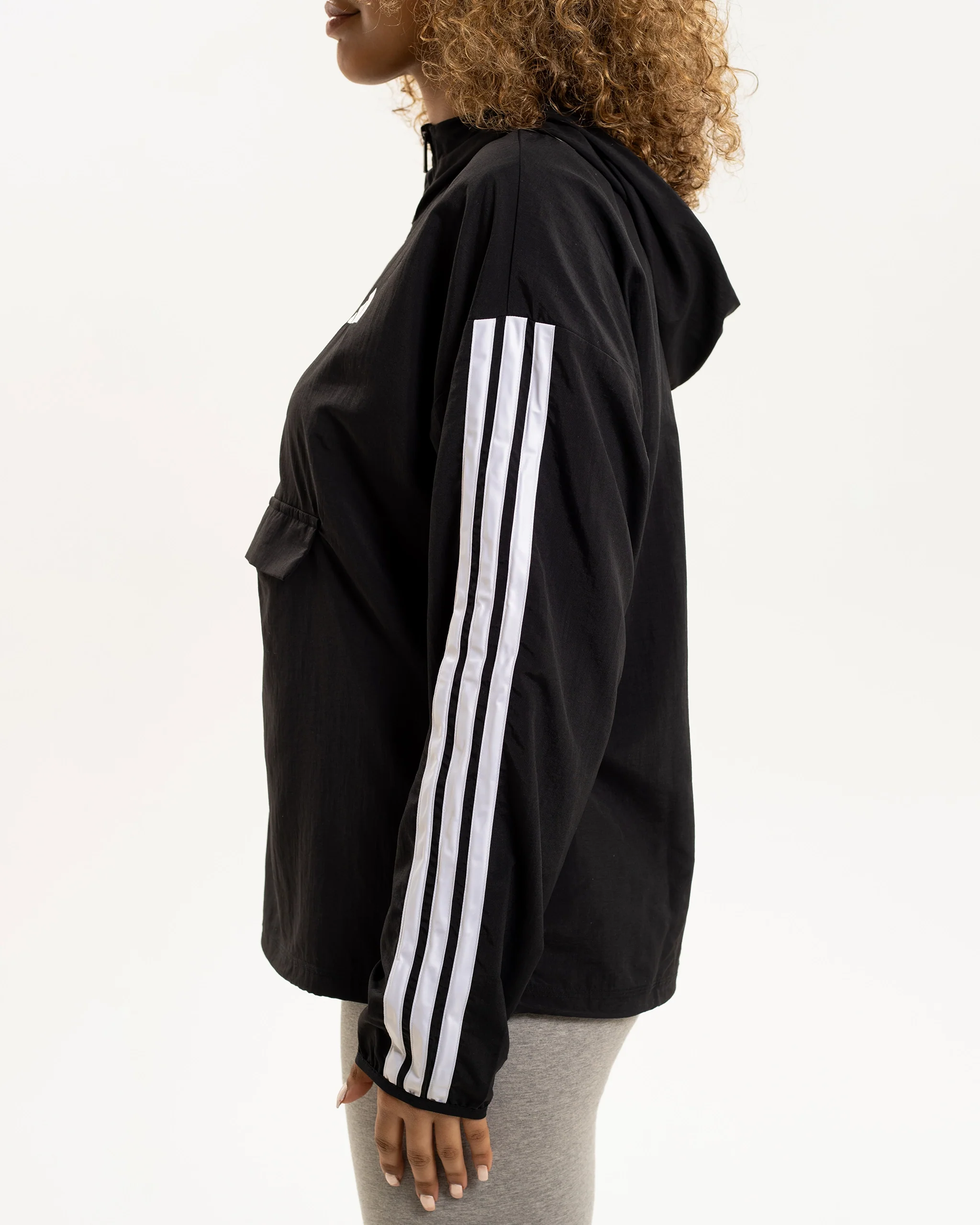 Newcastle United adidas Women's 3-Stripe Overhead 1/2 Zip Windbreaker Jacket - Image 5