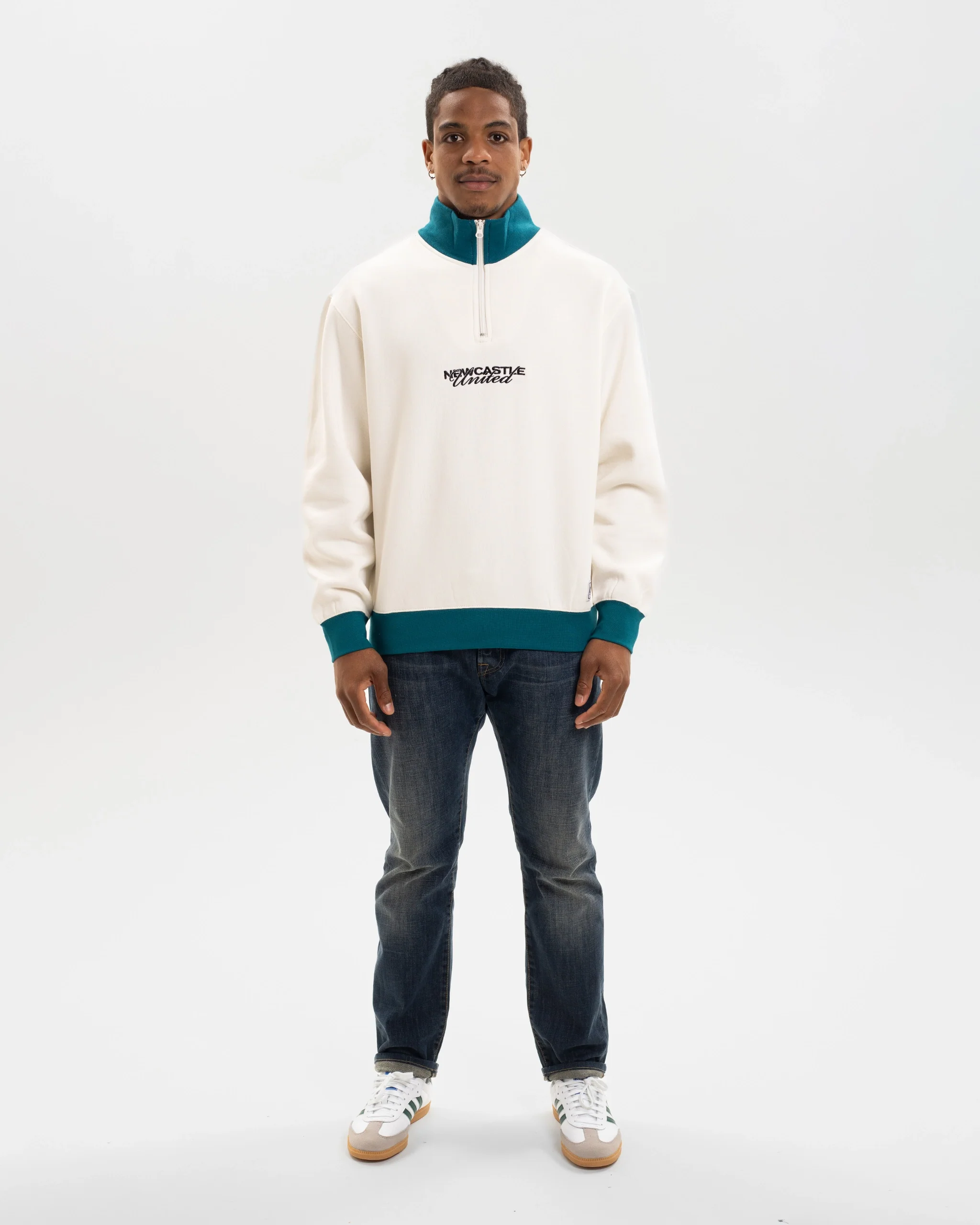 Newcastle United Graphic Off-White Contrast Quarter Zip Sweater