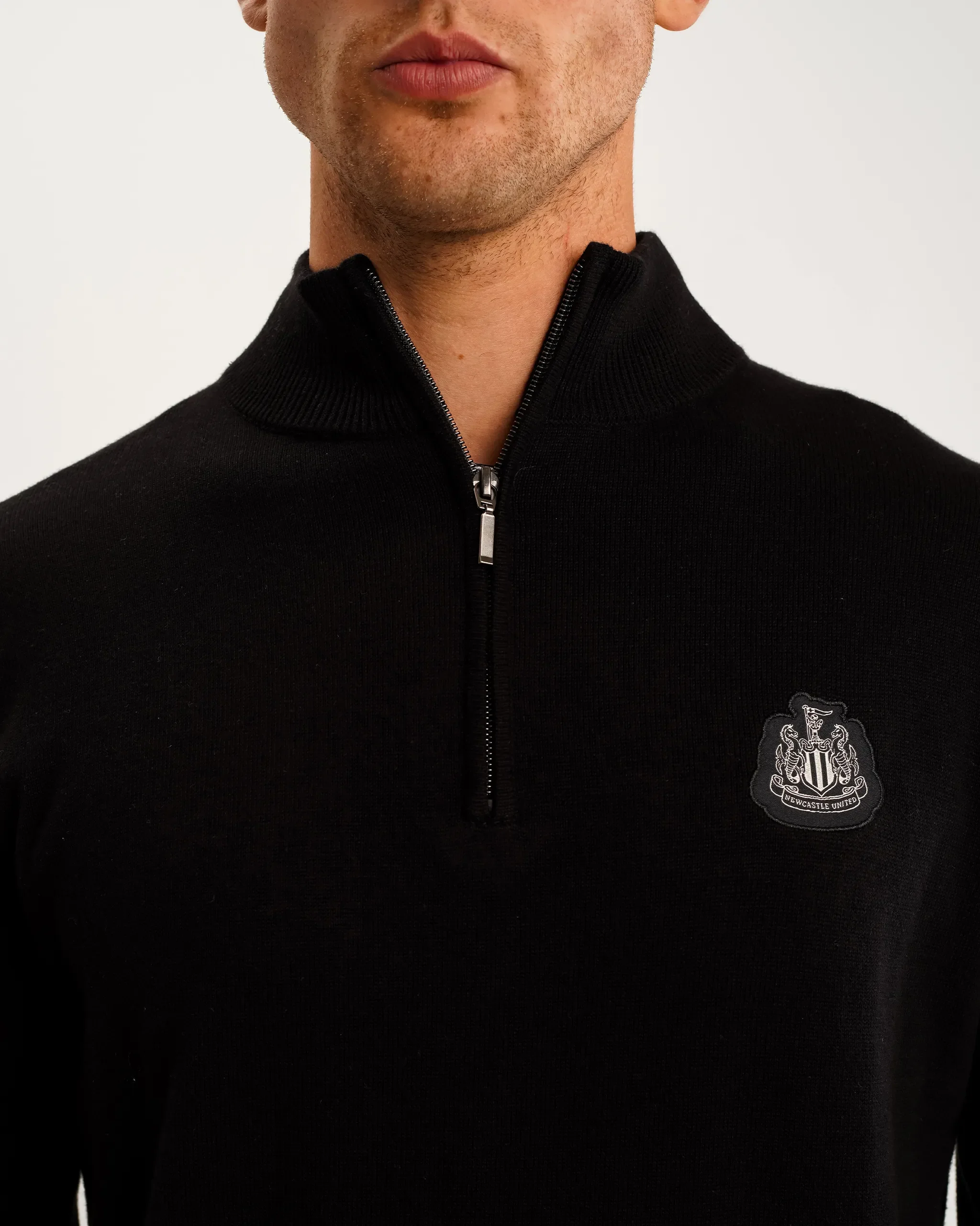 Newcastle United Men's Black Cotton Half Zip Knitted Sweater - Image 5