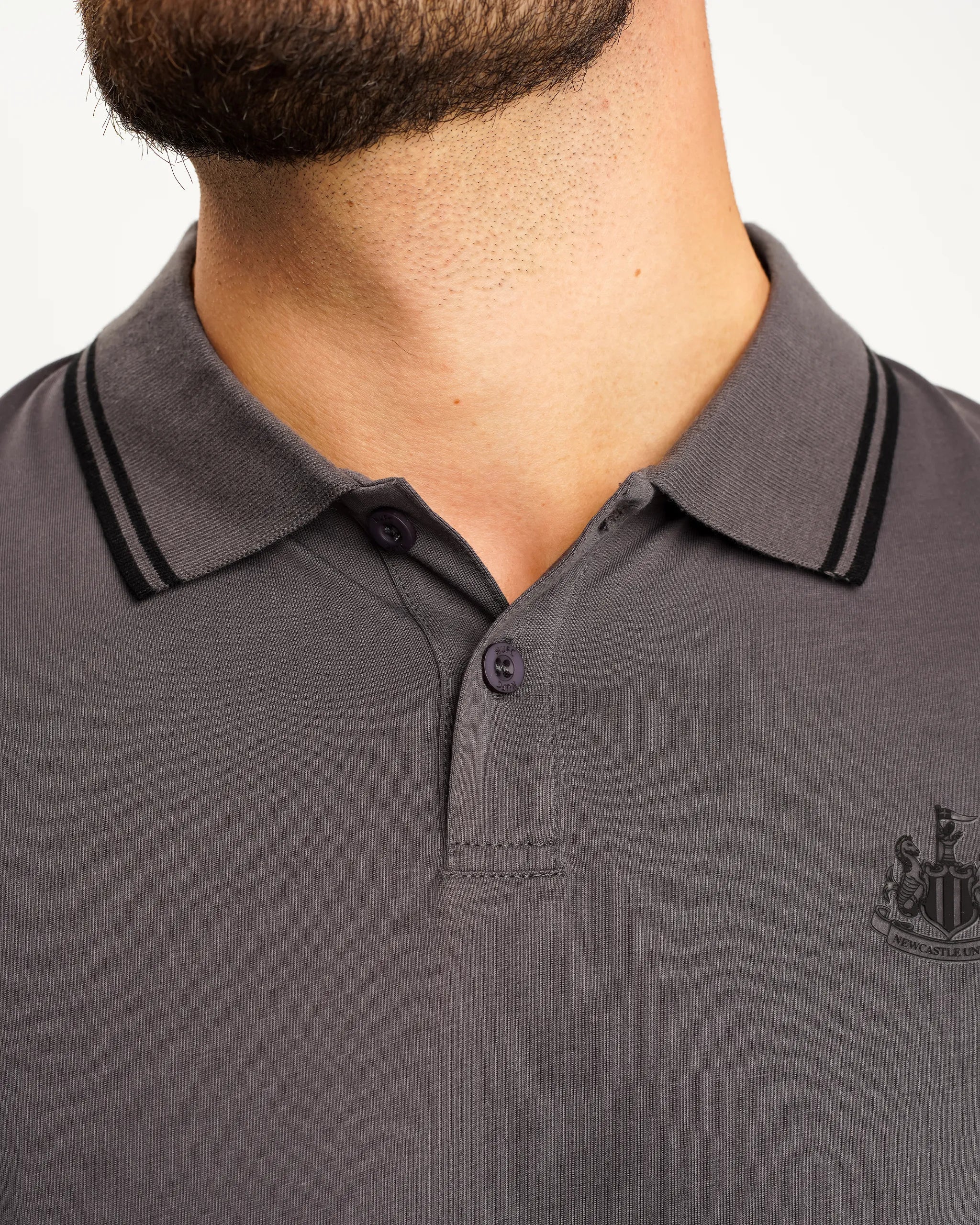 Newcastle United Men's Black Label Grey Long Sleeve Polo Shirt - Image 5