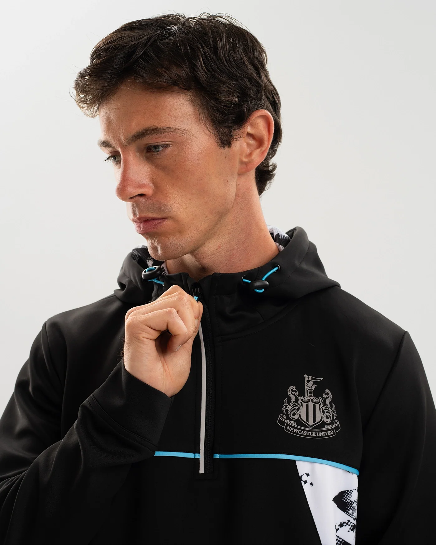 Newcastle United Men's Black Panel 1/4 Zip Hoodie - Image 2