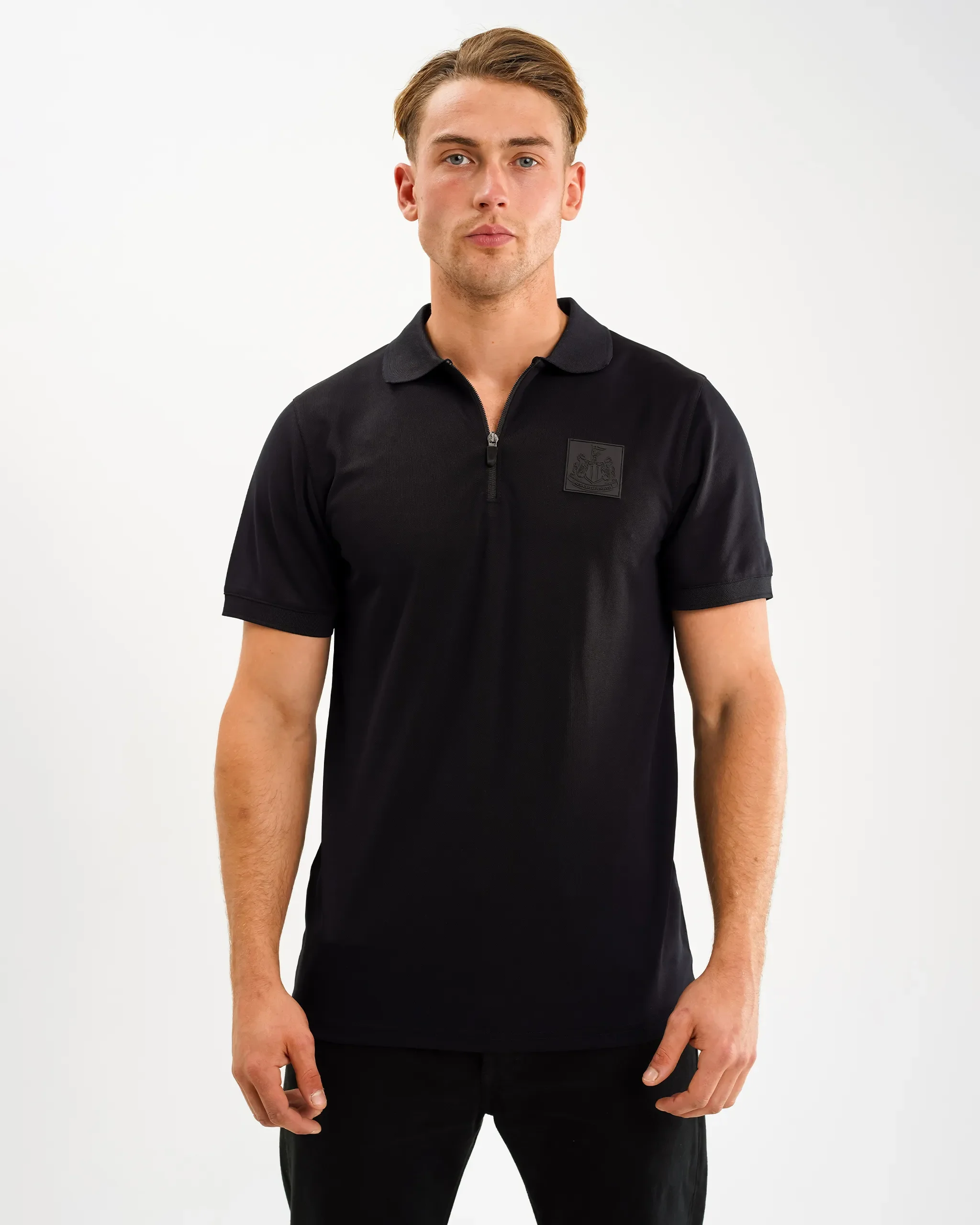 Newcastle United Men's Black Tech Zip Polo Shirt - Image 2