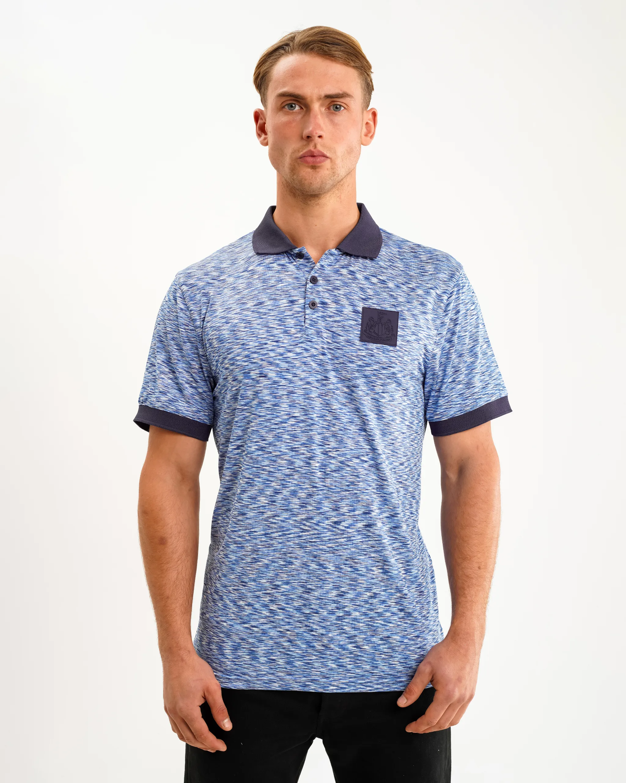 Newcastle United Men's Blue Spacedye Polo Shirt - Image 2