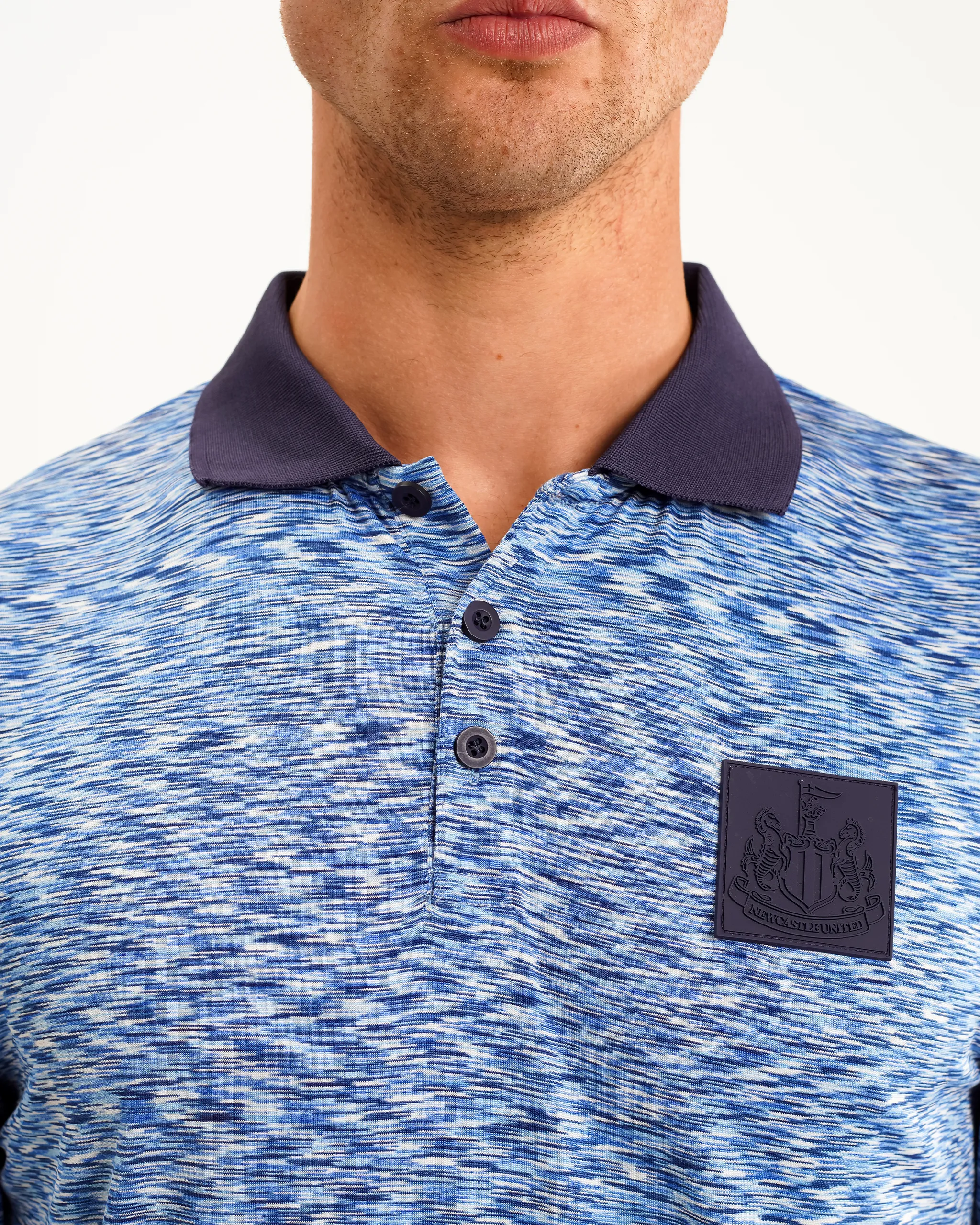Newcastle United Men's Blue Spacedye Polo Shirt - Image 3