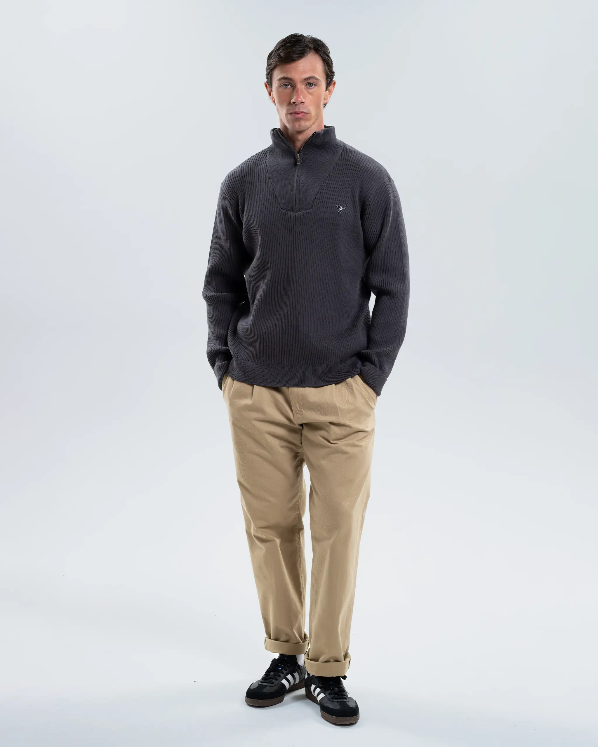Newcastle United Men's Charcoal Chunky Knit 1/4 Zip Top