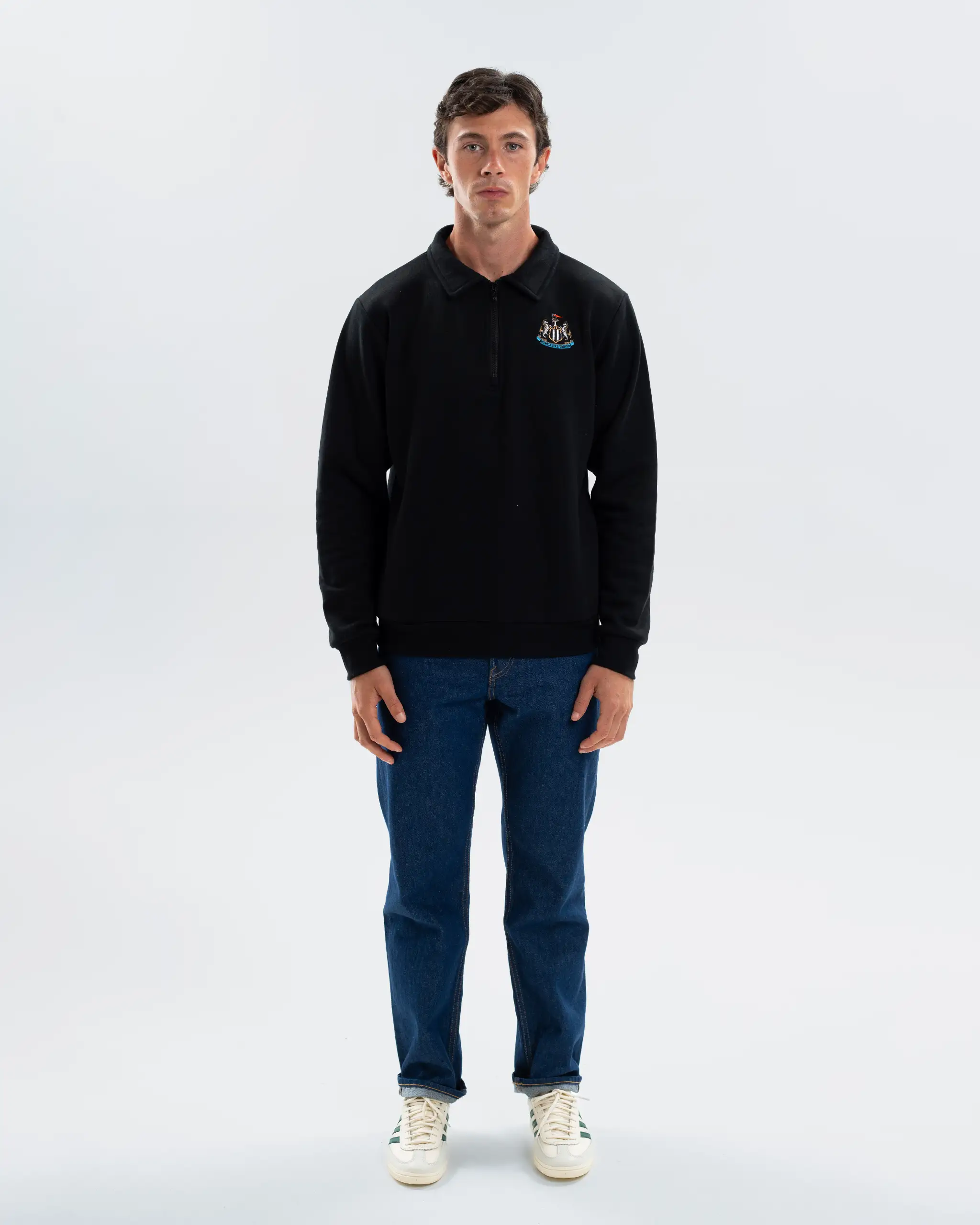 Newcastle United Men's Essentials Range Black 1/4 Zip Sweater