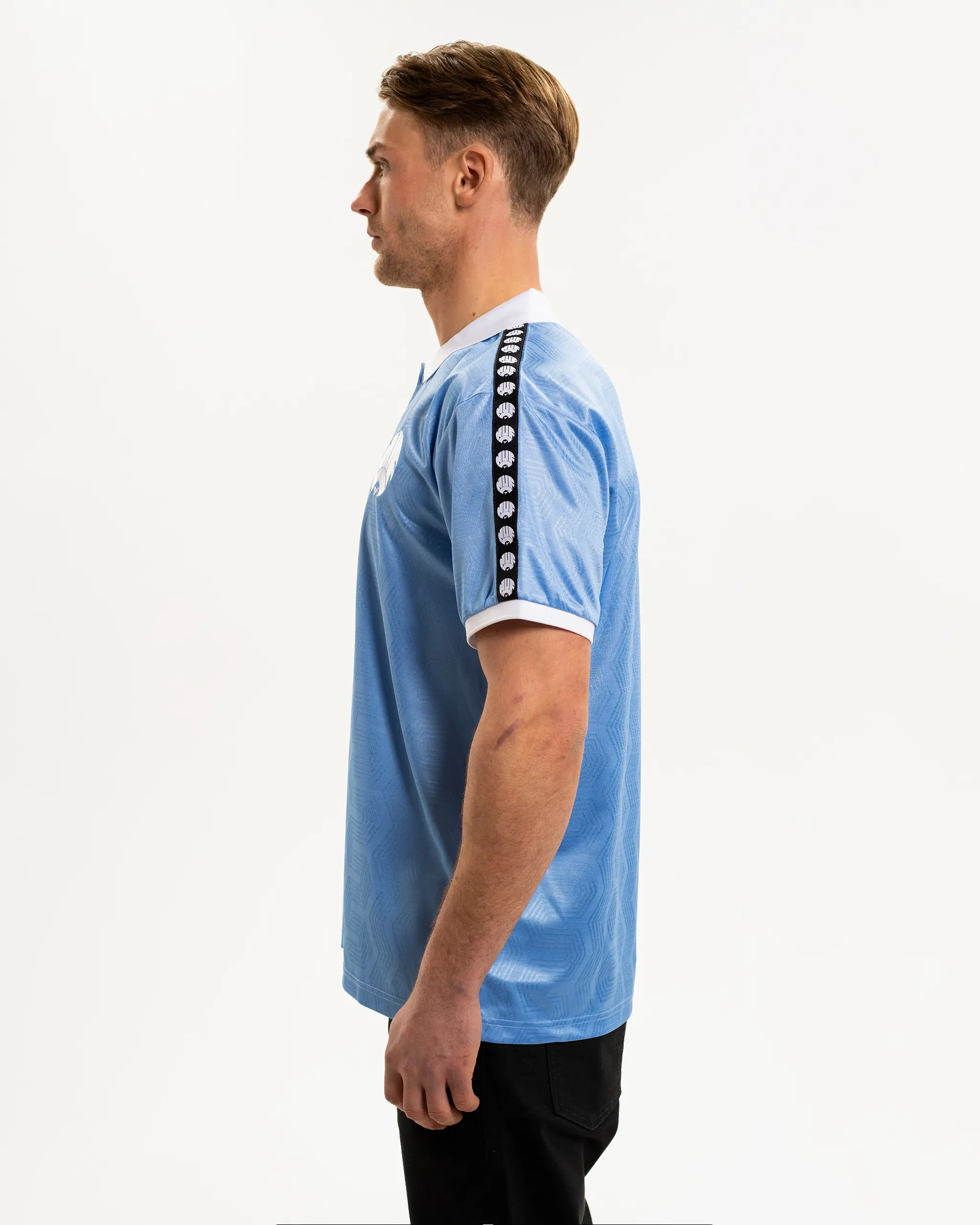 Newcastle United Men's Light Blue Tape Polo Shirt - Image 5
