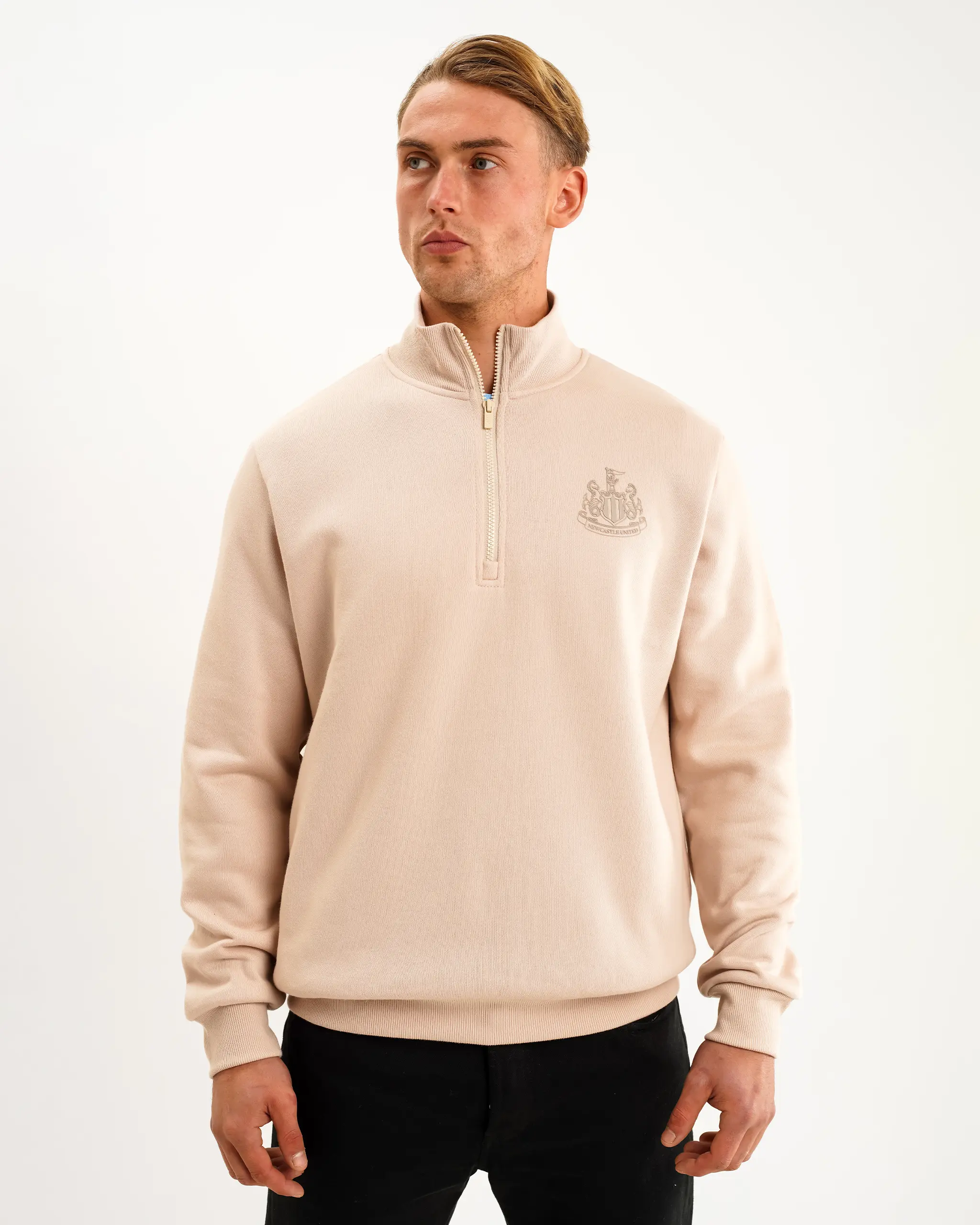 Newcastle United Men's Oat 1/4 Zip Sweatshirt - Image 2