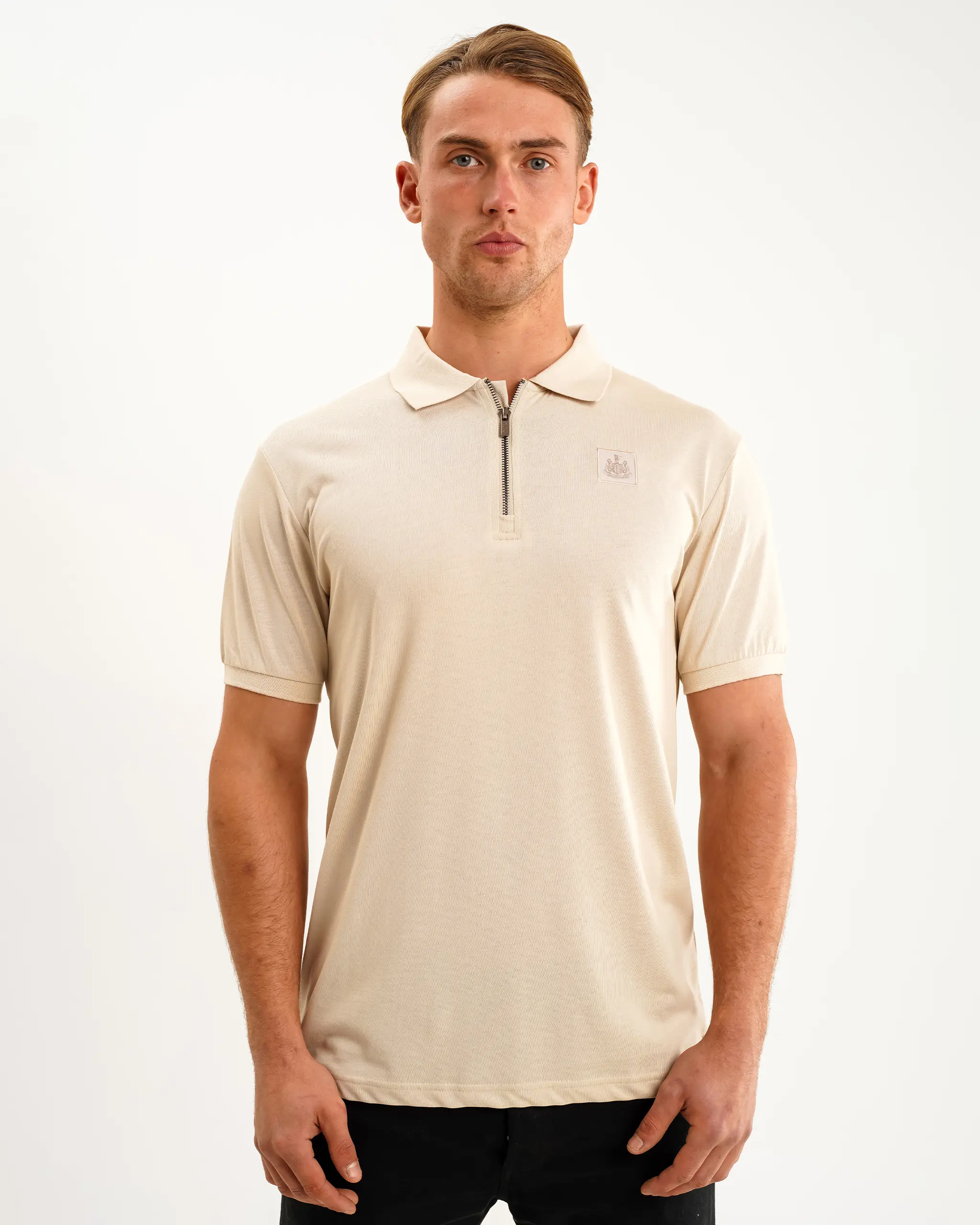 Newcastle United Men's Oat Zipped Polo Shirt - Image 2