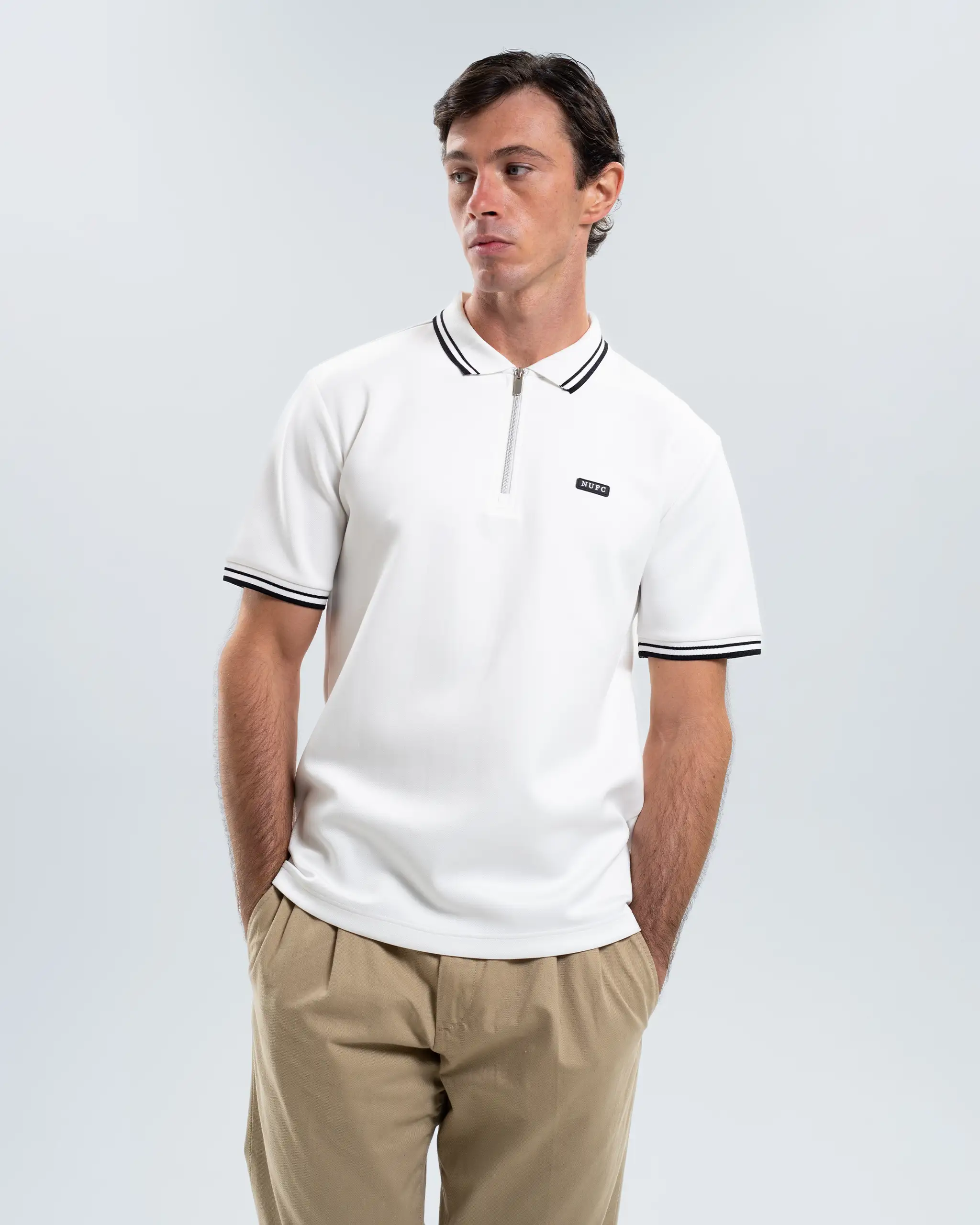 Newcastle United Men's Tonal Stripe White Polo Shirt - Image 4